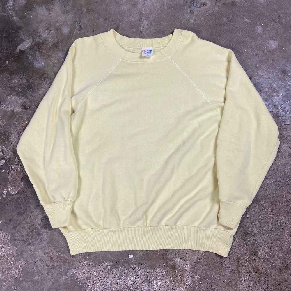 Vintage 80s 20/20Sport Raglin Sweatshirt Size 42 Yellow Fleece Crewneck Pullover